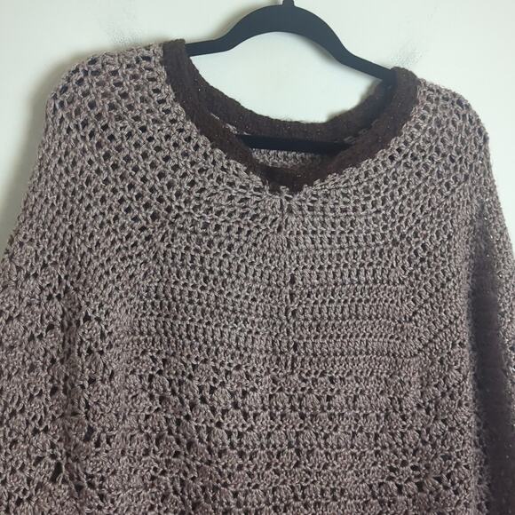 Vintage Granola Girl Goblincore Soft Open Knit Long Poncho Medium - Picture 2 of 8